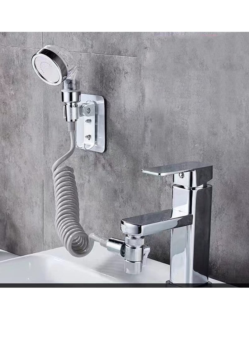 SYOSI - Handheld Shower Head and Hose Set 1.5m High Pressure Handheld Shower Head Set Increase Pressure Sink Hose Attachment Shower Assembly Handheld Spray No Punching Required for Bathroom and Kitchen - Image 1