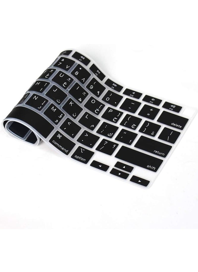 Arabic Language Ultra Thin Silicone Keyboard Cover for 2021 2020 MacBook Air 13 Inch A2179 Apple M1 Chip (US Layout) with Touch ID Keyboard Accessories Protective Skin (Black)