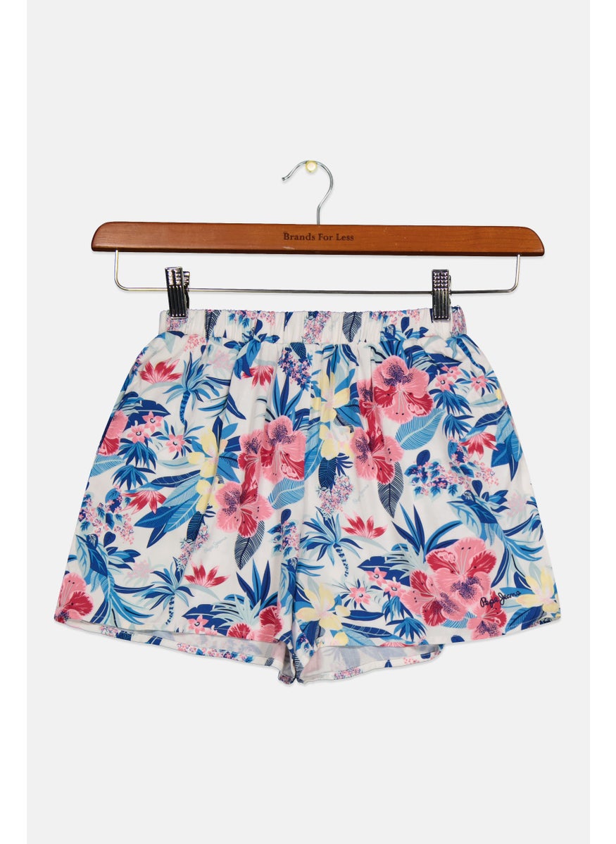 Pepe Jeans Kids Girl Floral Print Basic Sort, White Combo  - Image 1
