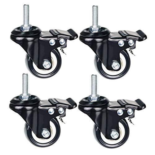 YEEMIGO 2 Inch Caster Wheels Metric Size M8×25mm Threaded Stem Casters Castors Wheels, 360 Degree Direction Double Brakes Industrial Wheel Furniture Caster for Carts and DIY Tools Pack of 4 - Image 2