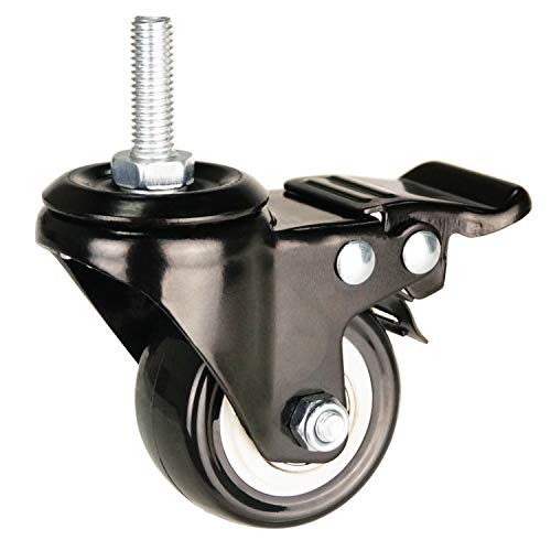 YEEMIGO 2 Inch Caster Wheels Metric Size M8×25mm Threaded Stem Casters Castors Wheels, 360 Degree Direction Double Brakes Industrial Wheel Furniture Caster for Carts and DIY Tools Pack of 4 - Image 5