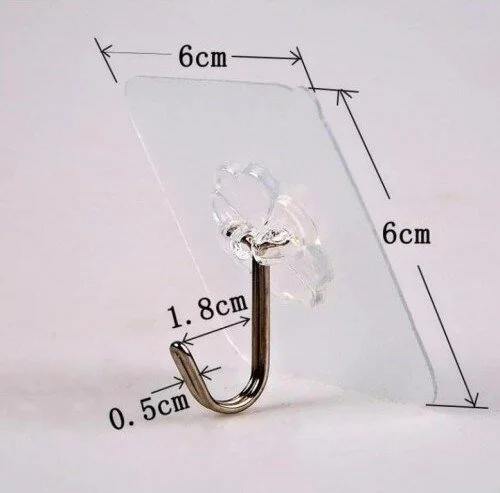 BarkoFix 5Pcs 6X6CM Transparent Strong Self Adhesive Door Wall Hangers Heavy Load Bearing