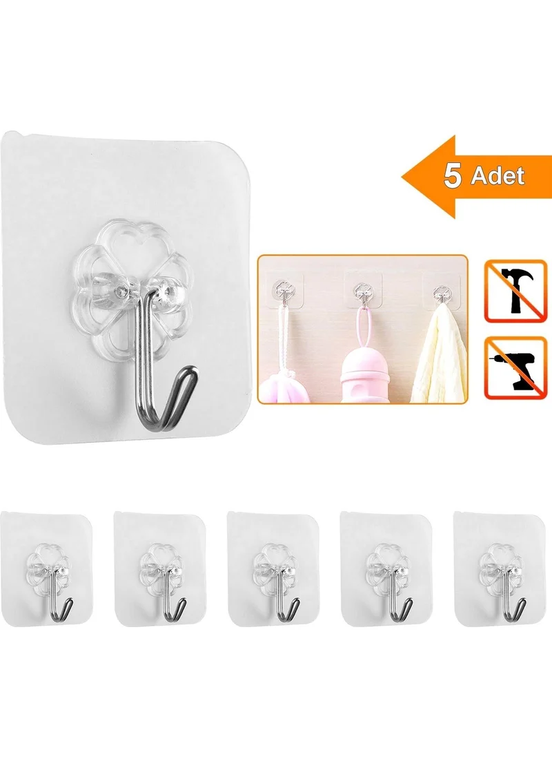 BarkoFix 5Pcs 6X6CM Transparent Strong Self Adhesive Door Wall Hangers Heavy Load Bearing