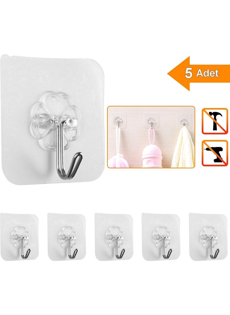 BarkoFix 5Pcs 6X6CM Transparent Strong Self Adhesive Door Wall Hangers Heavy Load Bearing  - Image 1