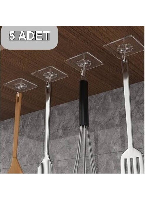 BarkoFix 5Pcs 6X6CM Transparent Strong Self Adhesive Door Wall Hangers Heavy Load Bearing  - Image 2