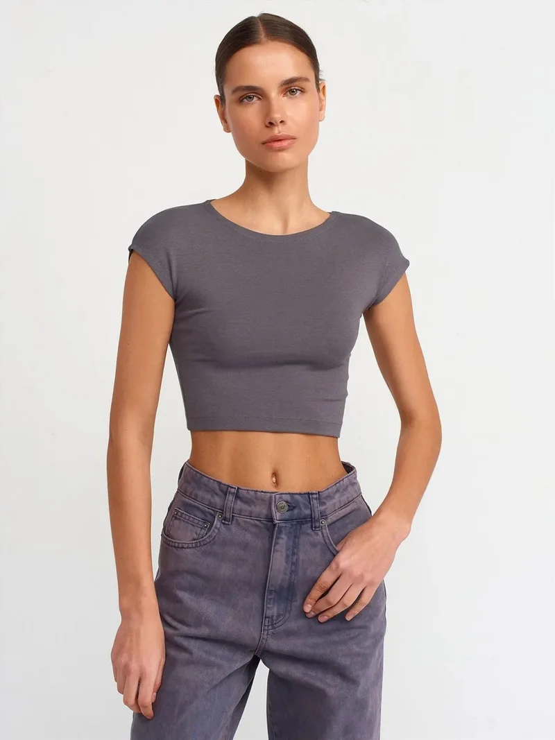 ديلفين Dilvin Slim Fit Crop Jersey Blouse