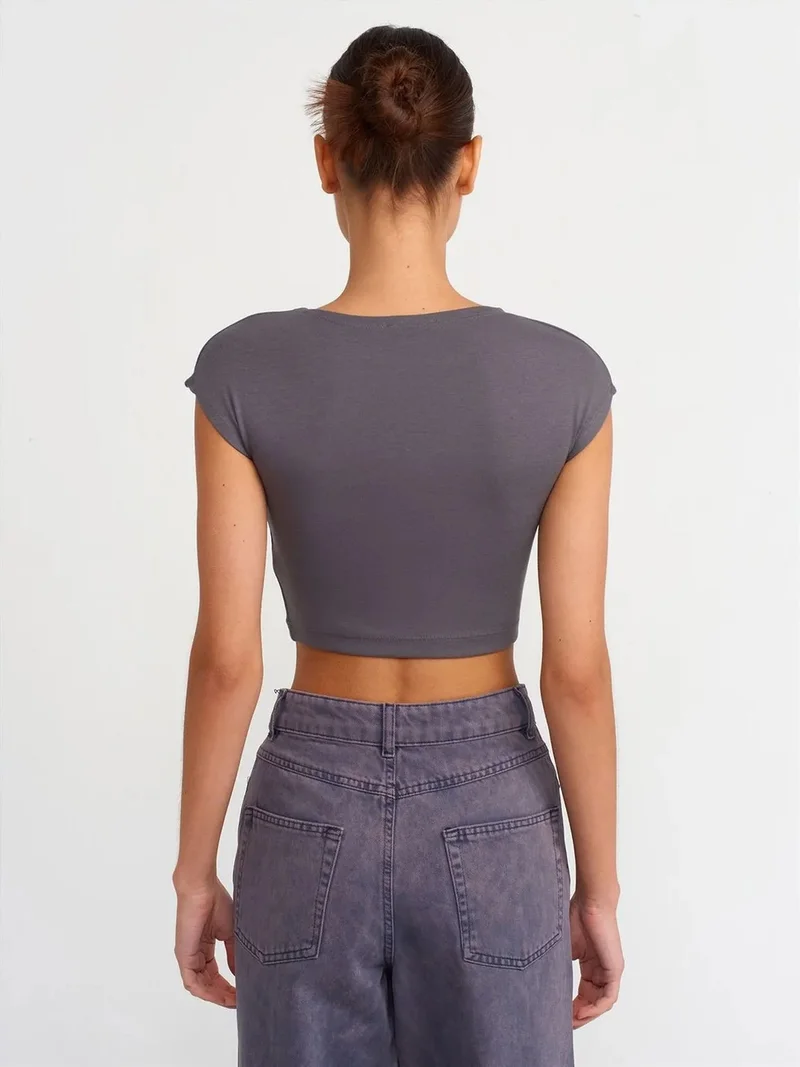 ديلفين Dilvin Slim Fit Crop Jersey Blouse