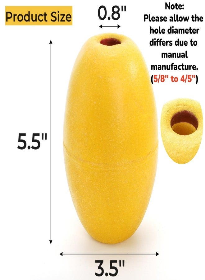 Tlence 8 Pack Oval Water Float, 5.5" x 3.5" Marine Rope Float Buoy, Deep Water Fishing Marker Bulk, Mooring Boat Supplies for Trail Dock Swim Pool Anchor Lines, Yellow(5/8" to 4/5" Hole) - Image 2