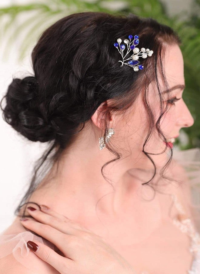 أف إكسميمور إكسسوارات شعر زفاف مصنوعة يدويًا من الياقوت الأزرق من FXmimior Bridal، دبابيس شعر من الكريستال الأزرق واللؤلؤ، غطاء رأس زفاف باللون الأزرق الداكن، مجوهرات شعر نسائية من الكريستال واللؤلؤ للحفلات والمناسبات الرسمية - Image 2