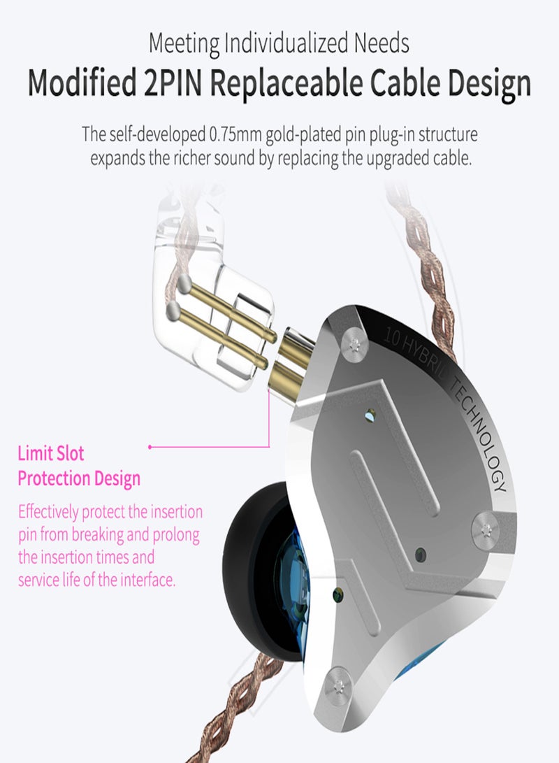 كي زد سماعات أذن سلكية KZ ZS10 Pro مقاس 3.5 مم، 1DD + 4BA، سماعة أذن هاي فاي هجينة للموسيقى، سماعة رأس رياضية، كابل قابل للفصل ثنائي السنون بدون ميكروفون - Image 2