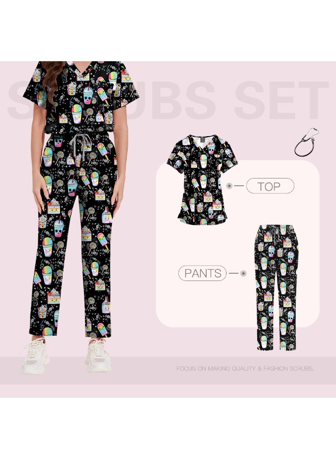 NIBEMINENT Surgical Uniforms Women Printed Medical Scrub Set Beauty Salon Workwear Pet Clinical Scrubs Top + Pant Doctor Nursing Tunic Suit - Image 1