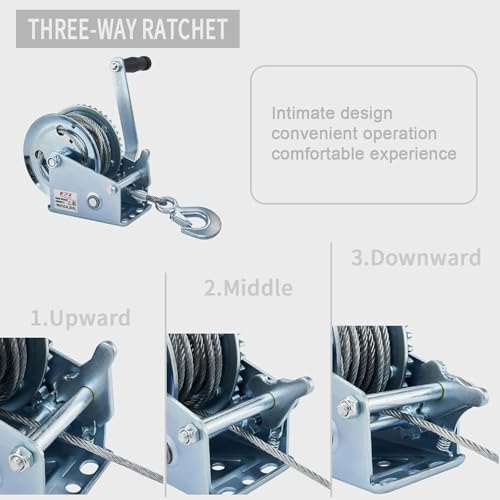 OPENROAD 1600lbs Hand Winch Boat Winch, Hand Crank Winch with 10m (32ft) Cable Manual Winches, Two-Way Adjustable Boat Trailer Winch, Corrosion Resistant Towing Winches (1600lbs) - Image 3