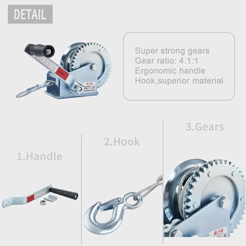 OPENROAD 1600lbs Hand Winch Boat Winch, Hand Crank Winch with 10m (32ft) Cable Manual Winches, Two-Way Adjustable Boat Trailer Winch, Corrosion Resistant Towing Winches (1600lbs) - Image 5
