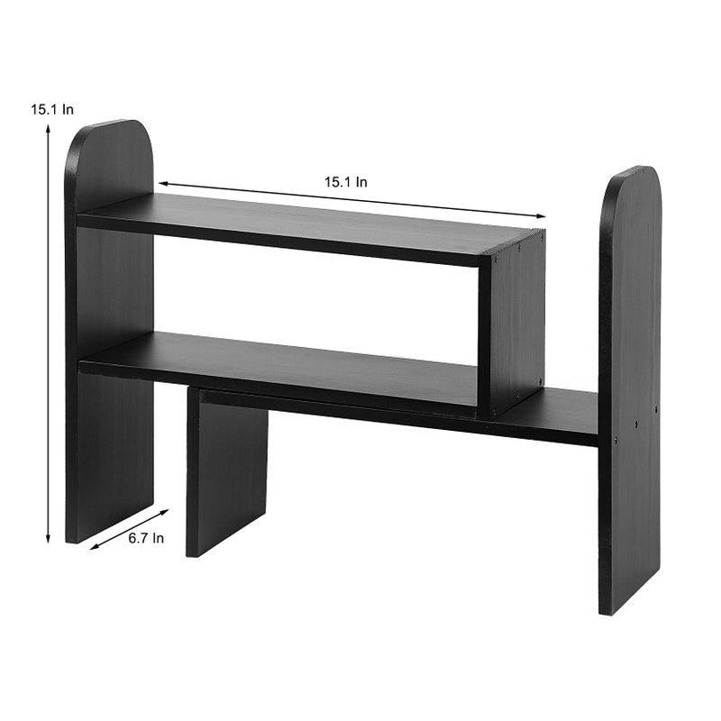 VERGOODR Desktop Adjustable Natural Wood Book Shelf Organizer Office Storage Rack Display Stand Caddy Set Expandable Desk Organizer (Black) - Image 4
