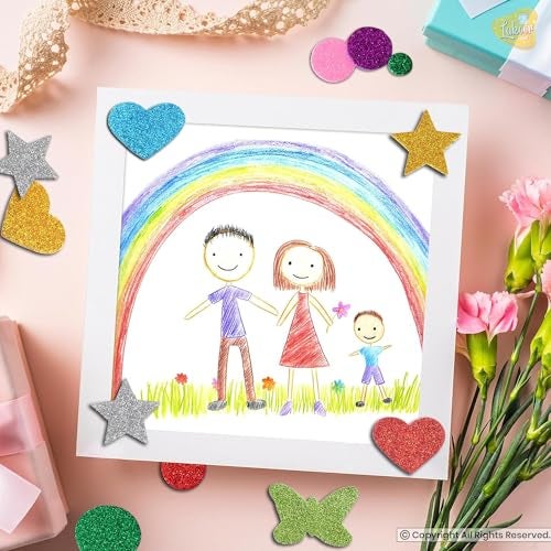 Lakeer Glitter Foam Self Adhesive Stickers - Pack of 50 | Mixed Shapes for Creative Fun | Easy to Peel and Stick - Image 5