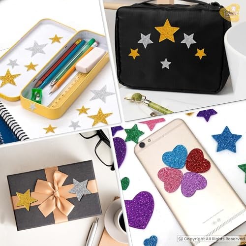Lakeer Glitter Foam Self Adhesive Stickers - Pack of 50 | Mixed Shapes for Creative Fun | Easy to Peel and Stick - Image 3