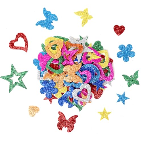 Lakeer Glitter Foam Self Adhesive Stickers - Pack of 50 | Mixed Shapes for Creative Fun | Easy to Peel and Stick - Image 1