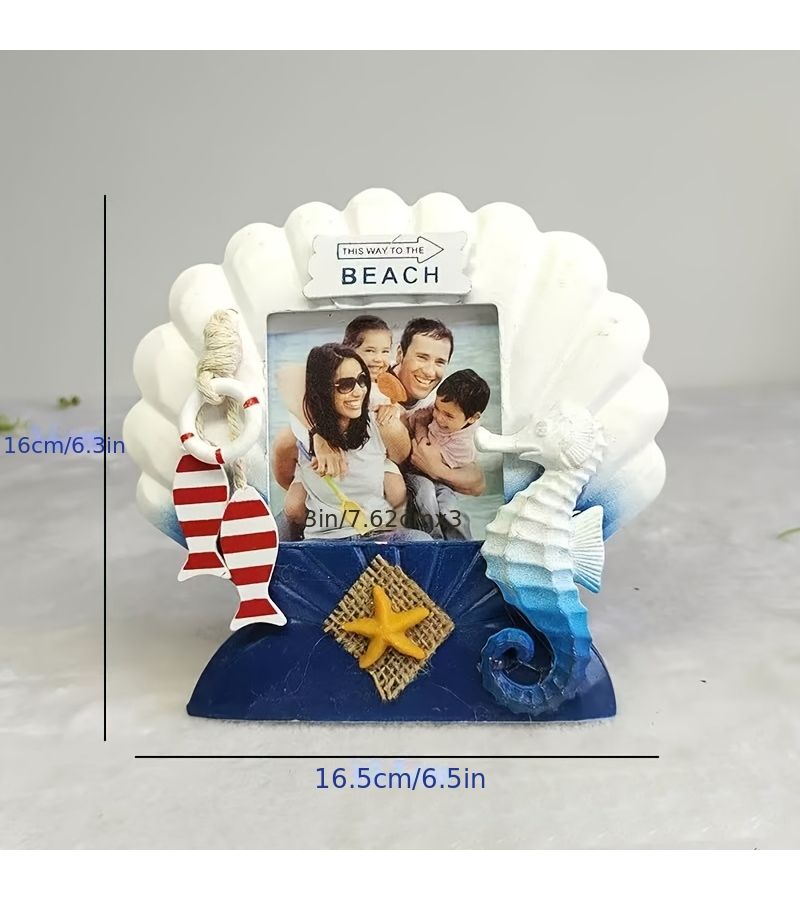 Dark Blue Ocean Themed 3 Inch Biomorphic Photo Frame Set Sea Star Seashell Fish Decor - Image 3