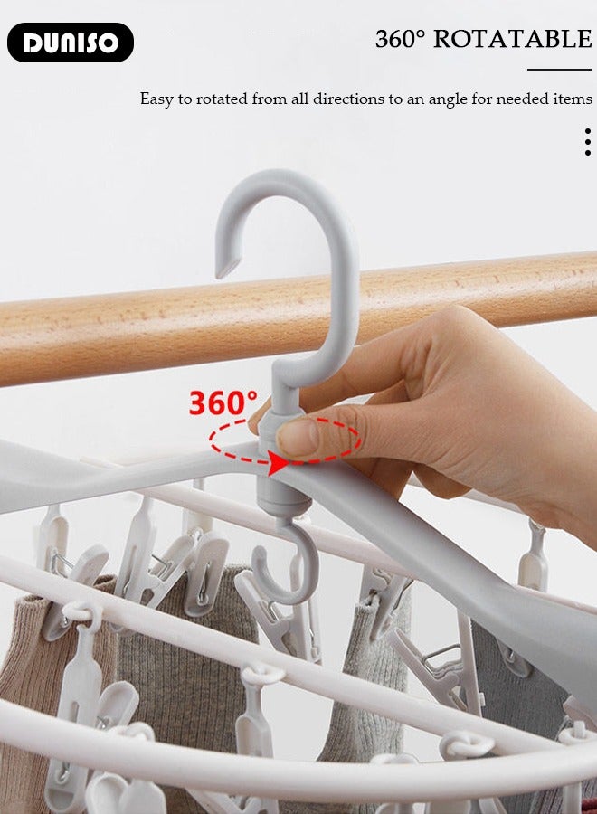 DUNISO 2 Pack Foldable Clothes Drying Rack, Windproof Folding Portable Laundry Hanger, Plastic Sock Hanger with Removable Clips and 360° Rotatable Hook for Indoor Outdoor, Clip Hangers for Socks, Underwear, Bras, Lingerie, Towels, Diapers, Baby Clothes  - Image 3