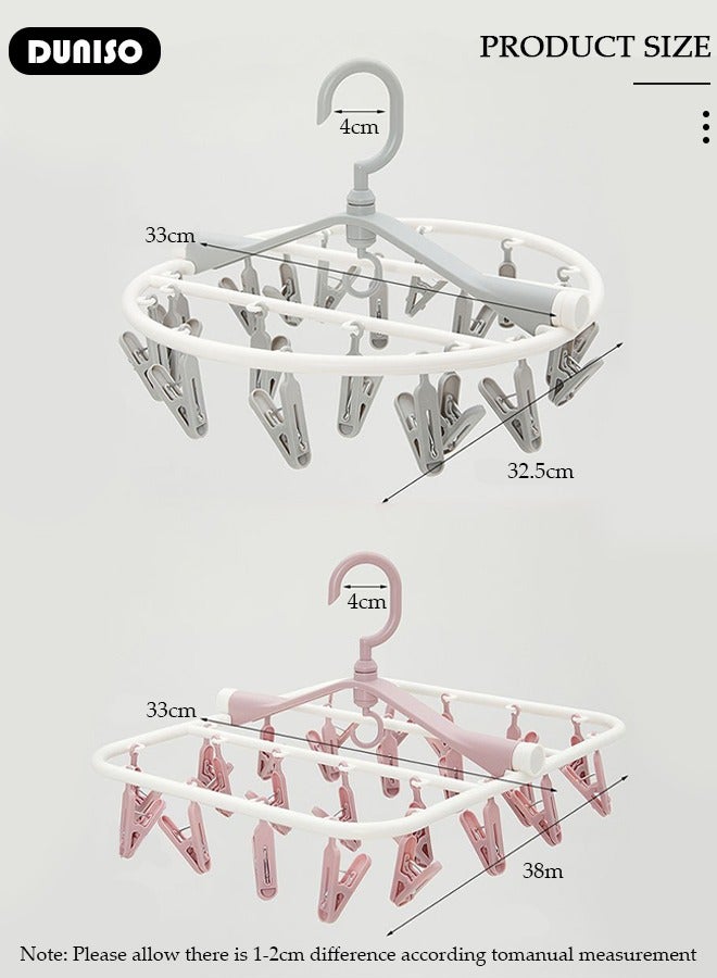 DUNISO 2 Pack Foldable Clothes Drying Rack, Windproof Folding Portable Laundry Hanger, Plastic Sock Hanger with Removable Clips and 360° Rotatable Hook for Indoor Outdoor, Clip Hangers for Socks, Underwear, Bras, Lingerie, Towels, Diapers, Baby Clothes  - Image 4