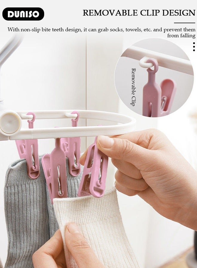 DUNISO 2 Pack Foldable Clothes Drying Rack, Windproof Folding Portable Laundry Hanger, Plastic Sock Hanger with Removable Clips and 360° Rotatable Hook for Indoor Outdoor, Clip Hangers for Socks, Underwear, Bras, Lingerie, Towels, Diapers, Baby Clothes  - Image 5