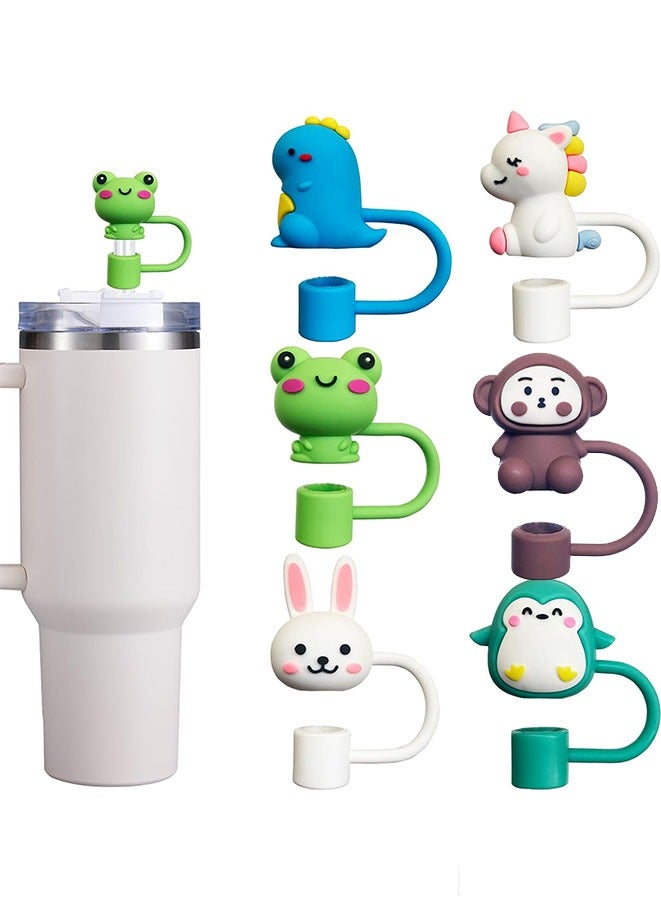 6PCS Straw Cover Cap for Stanley Cup, Silicone Cute Animal Straw Topper for Stanley 30&40 Oz Tumbler with Handle, 10mm 0.4in Dust-Proof Reusable Straw Tips Lids. (Color 2)  - Image 1