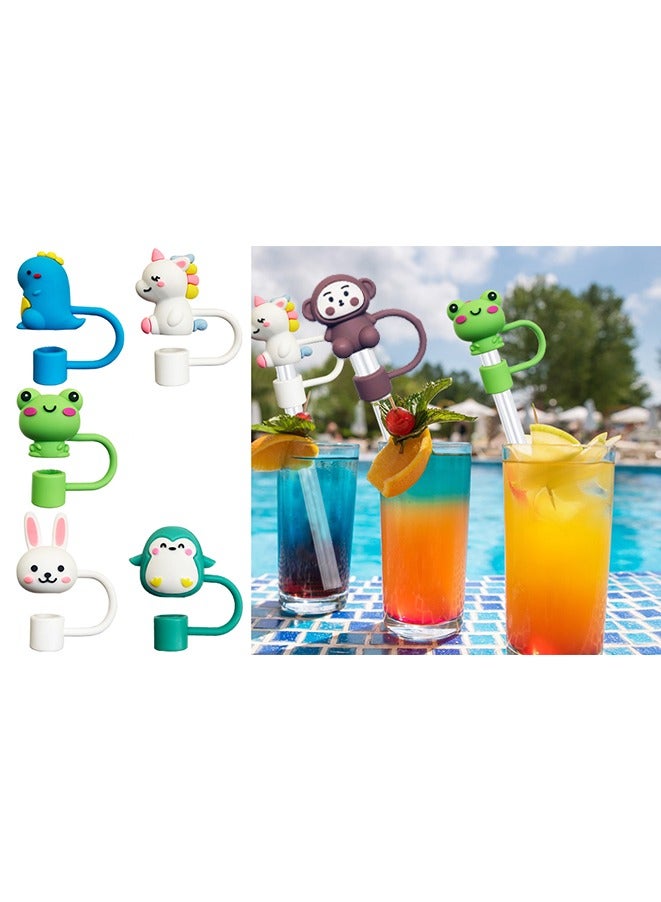6PCS Straw Cover Cap for Stanley Cup, Silicone Cute Animal Straw Topper for Stanley 30&40 Oz Tumbler with Handle, 10mm 0.4in Dust-Proof Reusable Straw Tips Lids. (Color 2)  - Image 4