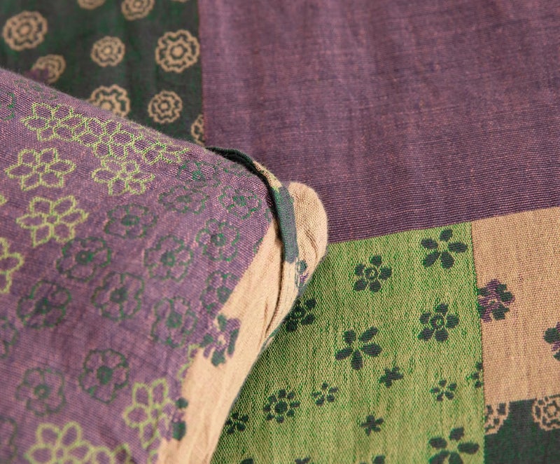 Sleepbella Washed Double Layer Muslin 100% Cotton Comforter Set King Size  Purple Green Patchwork Fluffy Thick Checked Bedding Set  Soft Breathable (1 Comforter  2 Pillow Shams) - Image 5