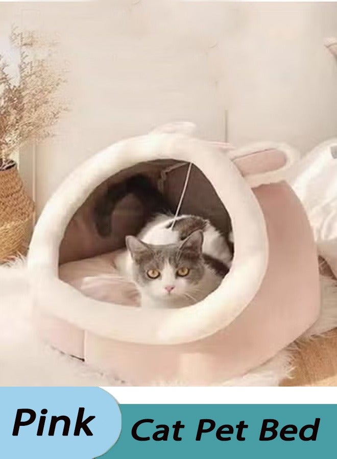XiuWoo XiuWoo Cartoon pet bed semi-enclosed cat bed washable and removable with toy ball warm and soft cat house pet house Comfortable and cute (green dinosaur ）  - Image 1