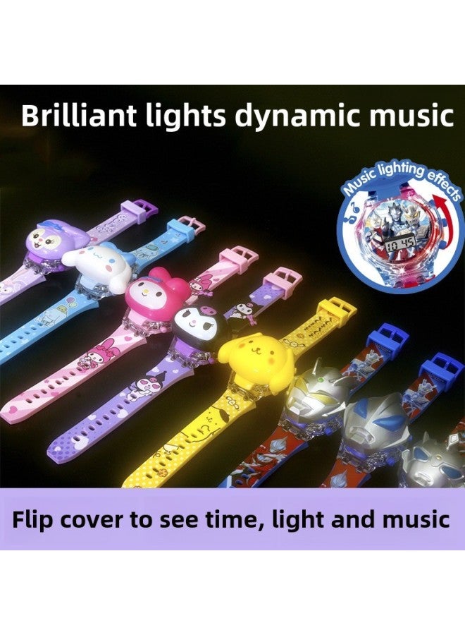 Children's Watch Unicorn Flip Light Music Three-bird Gull Electronic Watch Toy Music Electronic Gifts-Color:8528 Masked Man - Image 2