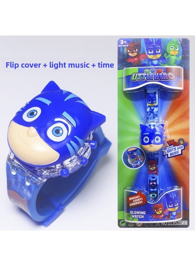 Children's Watch Unicorn Flip Light Music Three-bird Gull Electronic Watch Toy Music Electronic Gifts-Color:8528 Masked Man - Image 1