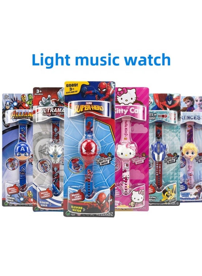 Children's Watch Unicorn Flip Light Music Three-bird Gull Electronic Watch Toy Music Electronic Gifts-Color:8528 Masked Man - Image 3