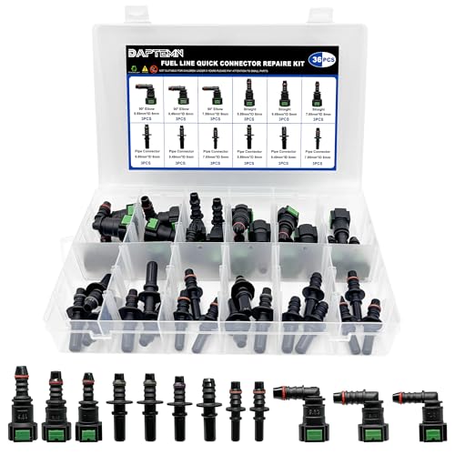 Daptemn 36 PCS Fuel Line Quick Connect Fittings Kit, 6 Set Nylon Fuel Line Repair Straight Elbow, Replace Automotive Fuel Line Adapter - SAE 9.89mm & 9.49mm & 7.89mm - Image 1