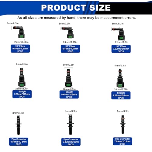 Daptemn 36 PCS Fuel Line Quick Connect Fittings Kit, 6 Set Nylon Fuel Line Repair Straight Elbow, Replace Automotive Fuel Line Adapter - SAE 9.89mm & 9.49mm & 7.89mm - Image 2