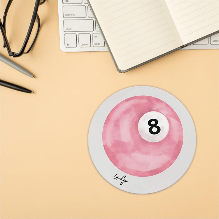 QUICQOD Coquette Mouse Pad, Trendy Round Mouse Pad, Disco Ball Mousepad Pink Lucky 8,Preppy,Non-Slip Rubber Base Mousepads for Home Office Dorm Desk Decor,8.7 x 8.7 Inch - Image 4