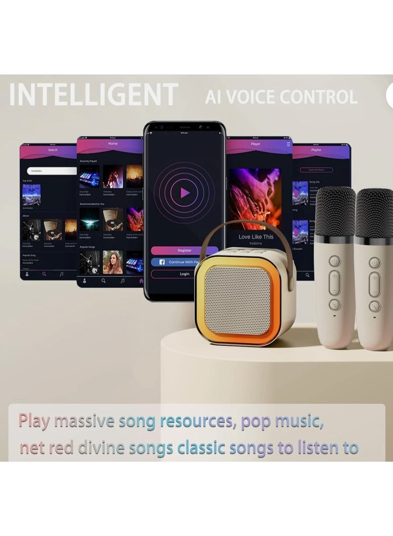 Mini Karaoke Machine with 2 Microphones  Portable Bluetooth Speaker with Voice Effects & LED Lights - Image 4