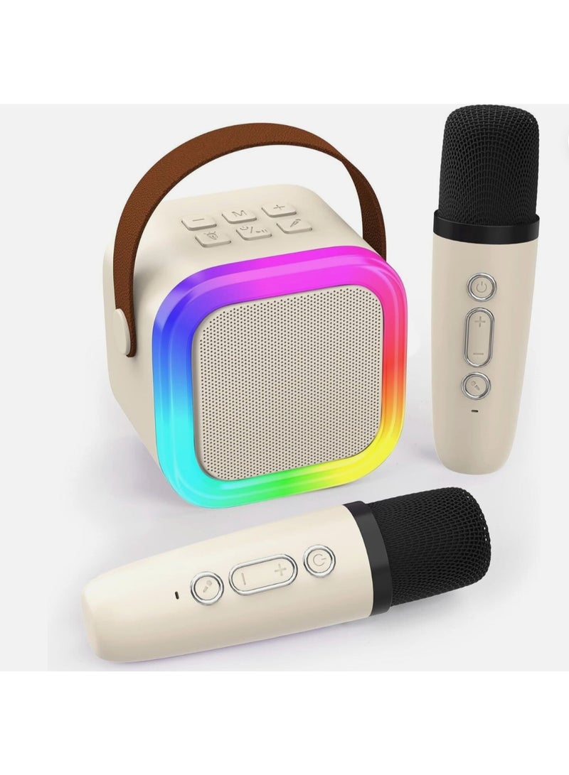 Mini Karaoke Machine with 2 Microphones  Portable Bluetooth Speaker with Voice Effects & LED Lights - Image 1