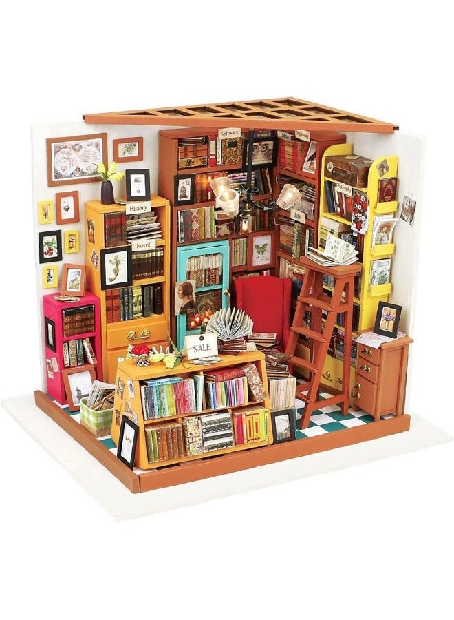 Rolife DIY Miniature Dollhouse Kit,Library Furniture LED,Wooden Dollhouse Kit,Best Birthday Women Girls - Image 1