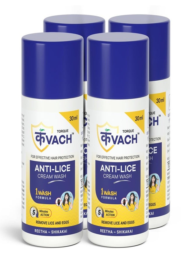Torque kvach AntiLice Cream Wash | Removes Lice and Nits |Made with Reetha & Shikakai 30 ml With Lice & Nits Remover Comb For Of 4 - Image 1