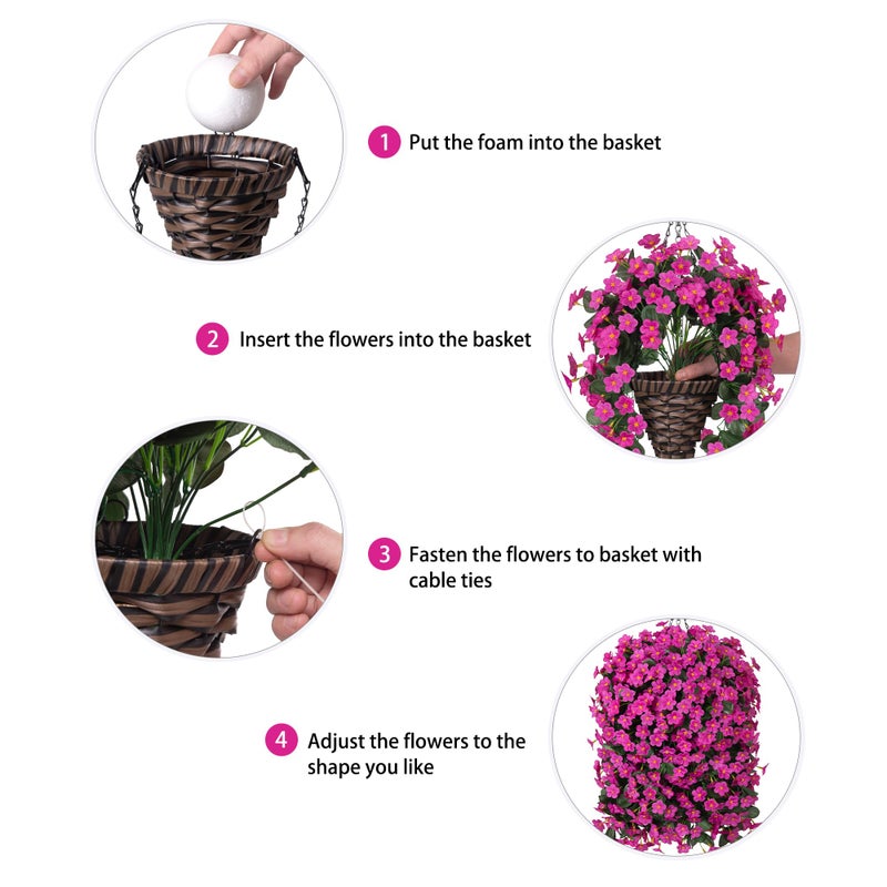HyeFlora Artificial Fake Hanging Flowers Plants Baskets for Outdoor Spring Decoration, Faux Silk Fuchsia Daisy Mums Trailing Orchid UV Resistant for Home Outside Porch Garden Yard Patio Decor - Image 4