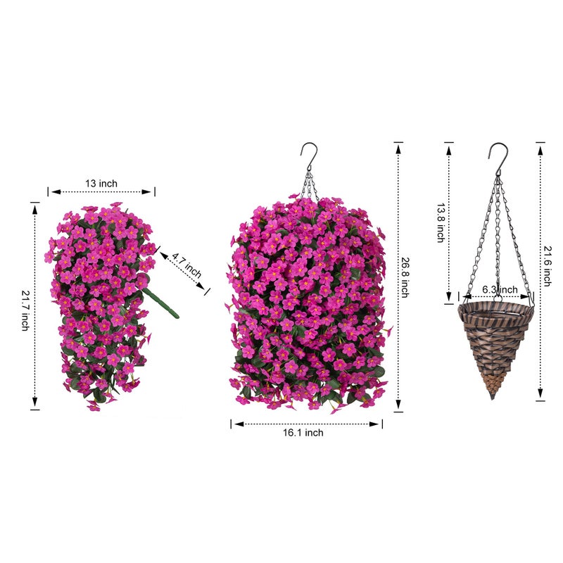 HyeFlora Artificial Fake Hanging Flowers Plants Baskets for Outdoor Spring Decoration, Faux Silk Fuchsia Daisy Mums Trailing Orchid UV Resistant for Home Outside Porch Garden Yard Patio Decor - Image 2