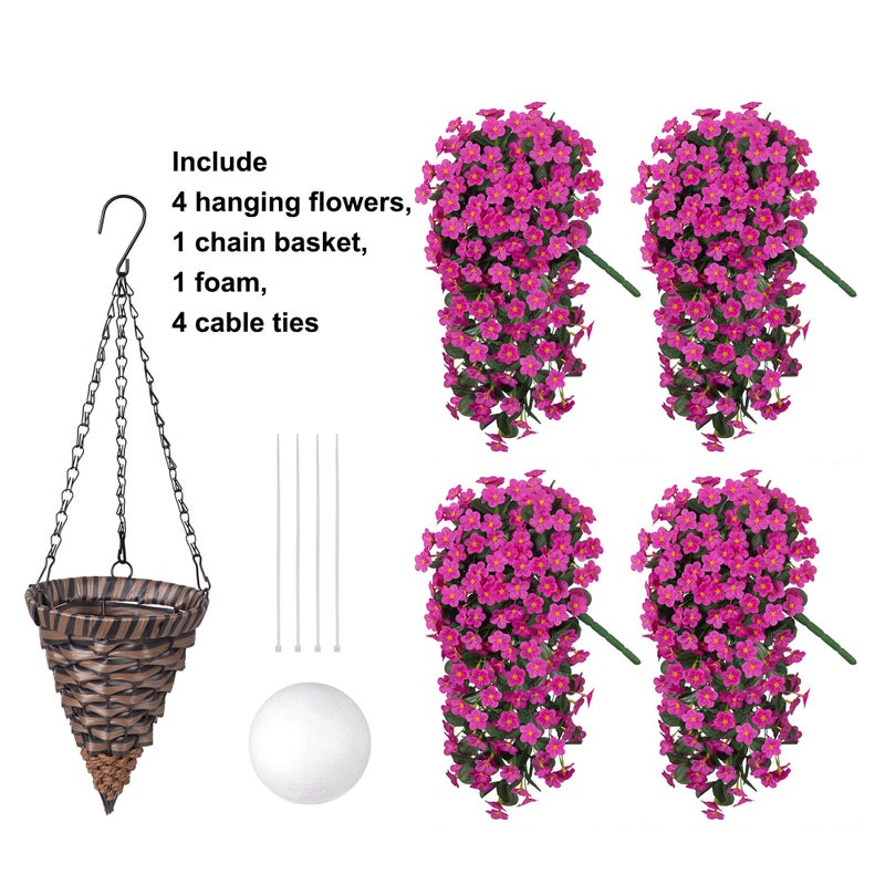 HyeFlora Artificial Fake Hanging Flowers Plants Baskets for Outdoor Spring Decoration, Faux Silk Fuchsia Daisy Mums Trailing Orchid UV Resistant for Home Outside Porch Garden Yard Patio Decor - Image 5