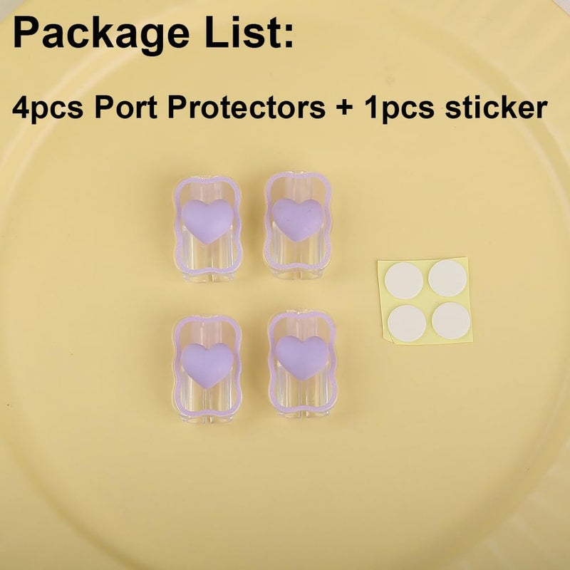 QLD COVER 4pcs Cable Connection Protector, Lovely 3D Love Heart Waves Design for Apple Lightning/Type-C Data Line Head Cord Savers Wire Protection Cover Anti-Break Charger Cables Sleeves, Purple Love - Image 2