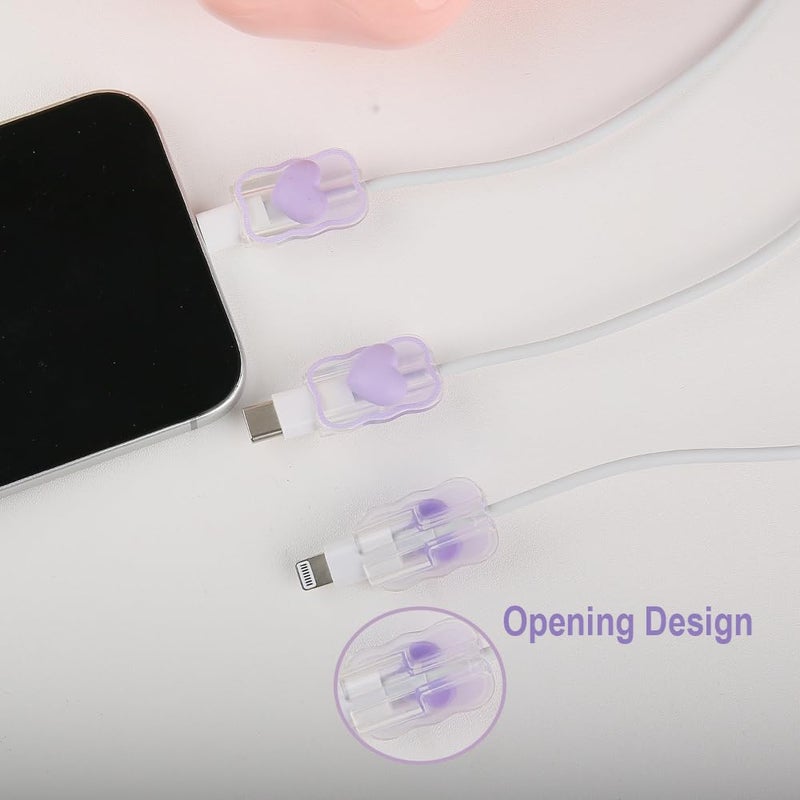 QLD COVER 4pcs Cable Connection Protector, Lovely 3D Love Heart Waves Design for Apple Lightning/Type-C Data Line Head Cord Savers Wire Protection Cover Anti-Break Charger Cables Sleeves, Purple Love - Image 5