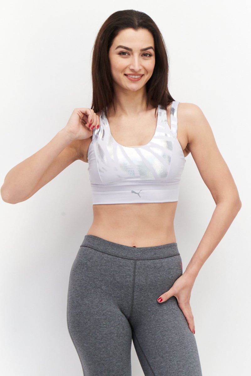 PUMA Women Brand Logo Padded Sports Bra, Lavender - Image 1