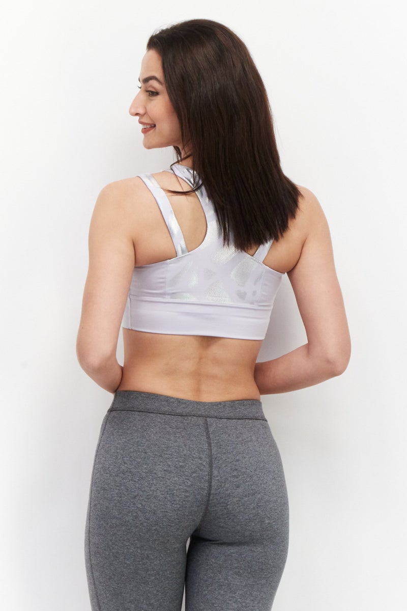 PUMA Women Brand Logo Padded Sports Bra, Lavender - Image 4