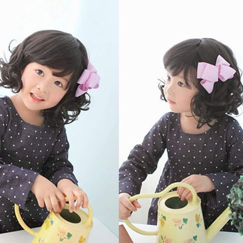 OMORFIEER Black Curly Wigs for Kids Child Bangs Heat Friendly Cosplay Wig - Image 2