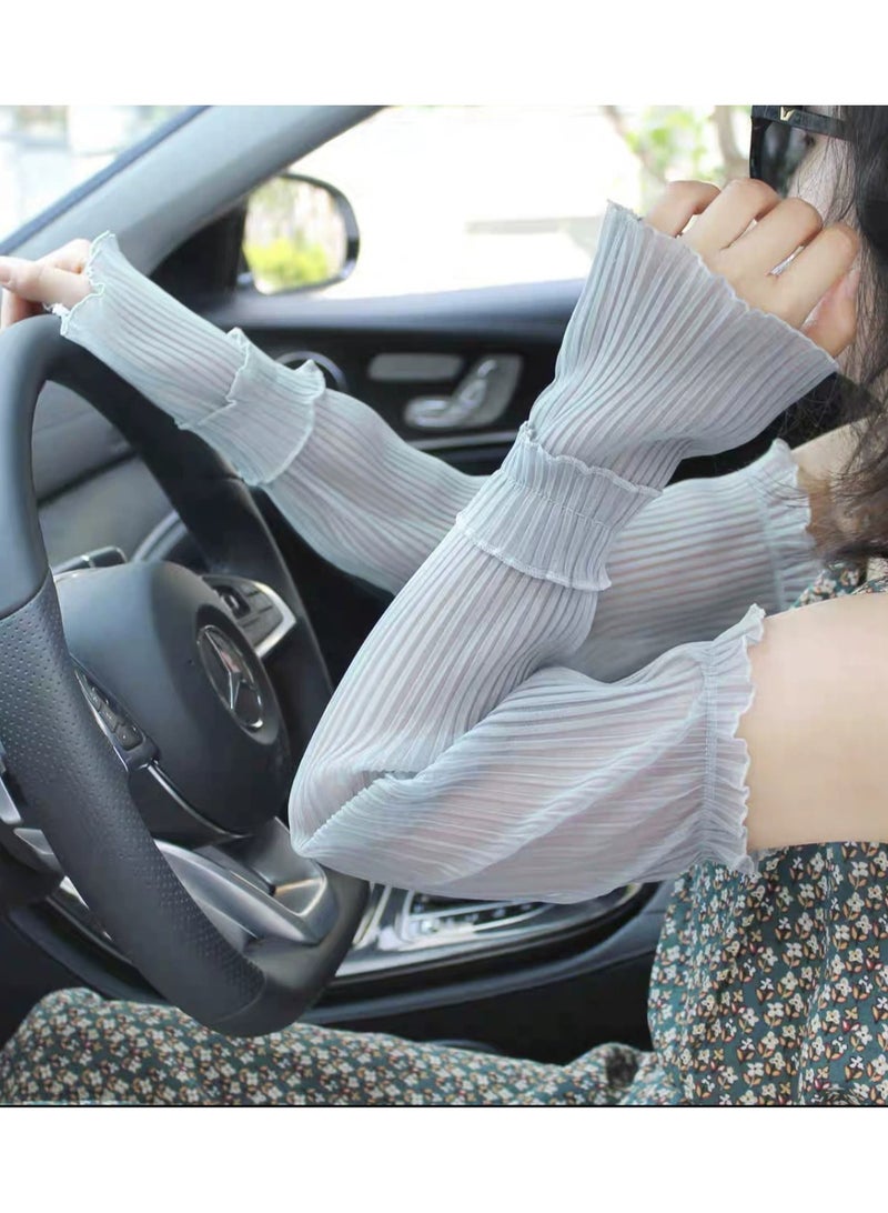 Goolsky Mesh Ice Silk Sun Sleeves Women Summer – UV Protection Ruched Arm Covers Loose Fit Cooling Gloves for Cycling, Trendy - Image 1