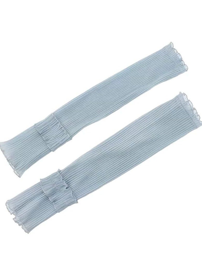 Goolsky Mesh Ice Silk Sun Sleeves Women Summer – UV Protection Ruched Arm Covers Loose Fit Cooling Gloves for Cycling, Trendy - Image 2