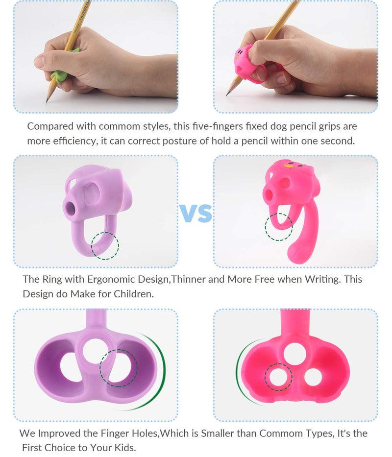 Firesara Training Grips For Pencil, Firesara Training Grips for Kids Handwriting Ergonomic 5 Fingers Fixed Sets for Trainer Handwriting Posture Correction, Assorted Pencil Grips for Righties and Lefties (3Pcs) - Image 4